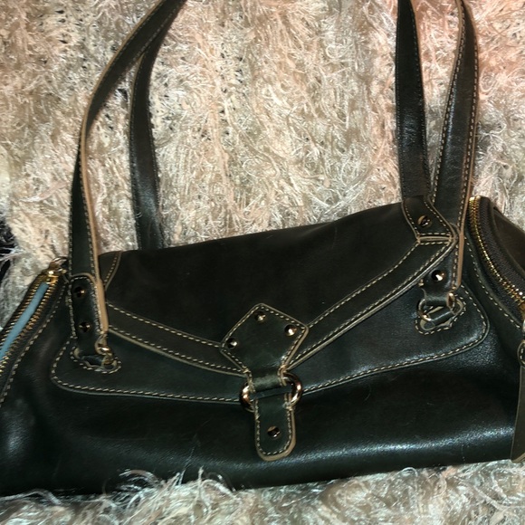 Vintage Cole Haan Paige Fog Leather Barrel Purse - Picture 1 of 16